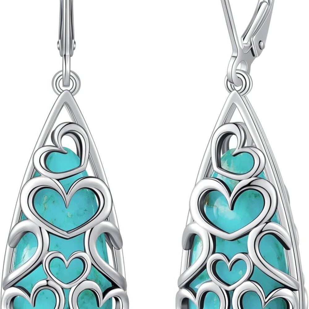 Turquoise Silver Drop Earrings Heart Teardrop Hypoallergenic Women Vue